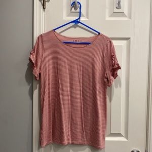 Loft striped top with ruffle on sleeves